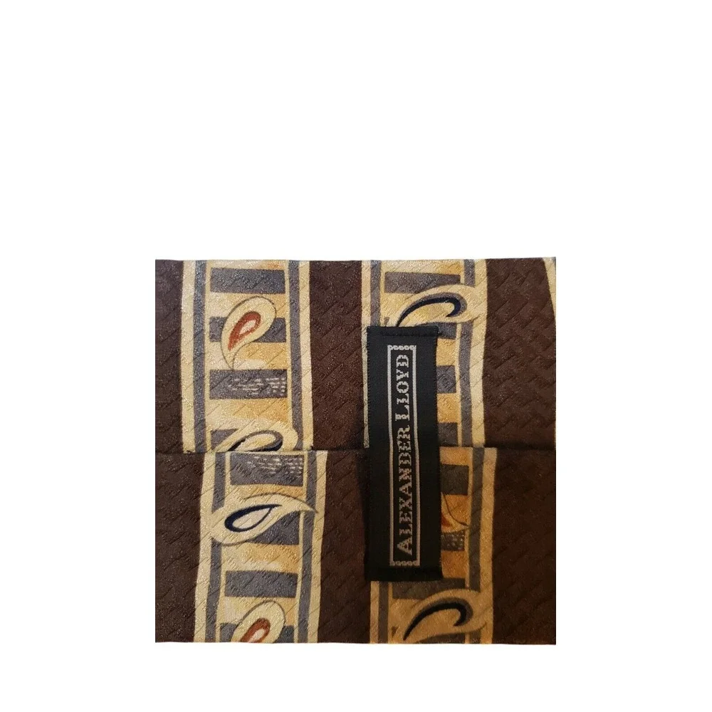 Alexander Lloyd Luxury 100% SILK‎ Men's Designer Striped Brown Cream Long Tie